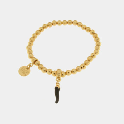 Bracciale con cornetto nero portafortuna in metallo | corni napoletani | BYSIMON