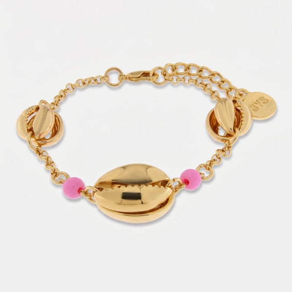 Bracciale in Metallo con conchiglia e perline rosa - BYSIMON gioielli