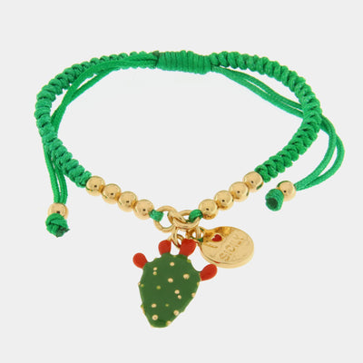 Bracciale in Metallo con cactus e cordino verde - BYSIMON gioielli