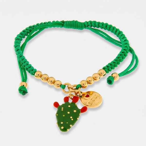 Bracciale in Metallo con cactus e cordino verde - BYSIMON gioielli