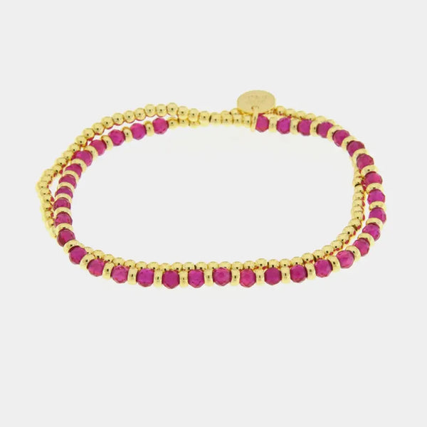 Bracciale in Metallo doppio filo con pietre rosse