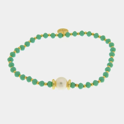 Bracciale in Metallo perla sintetica centrale e cristalli verde