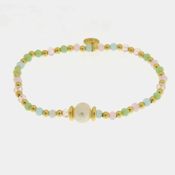 Bracciale in Metallo perla sintetica centrale e cristalli in colore pastello