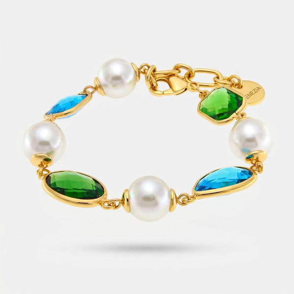 Bracciale in Metallo con cristalli colorati blu e verdi - BYSIMON gioielli