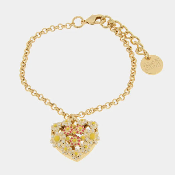 Bracciale in Metallo cuore impreziosito da fiori bianchi - BYSIMON gioielli