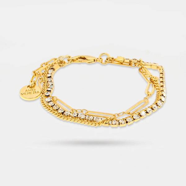 Bracciale in Metallo multifilo con catena e zirconi - BYSIMON gioielli