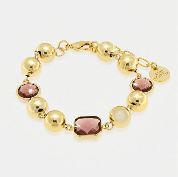 Bracciale in Metallo con pietre marroni e perle lucide - BYSIMON gioielli