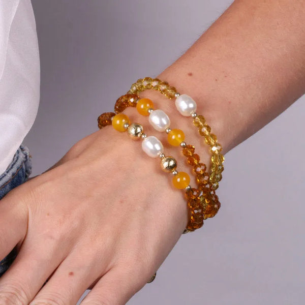Bracciale in Metallo multifilo di perline e perle gialle