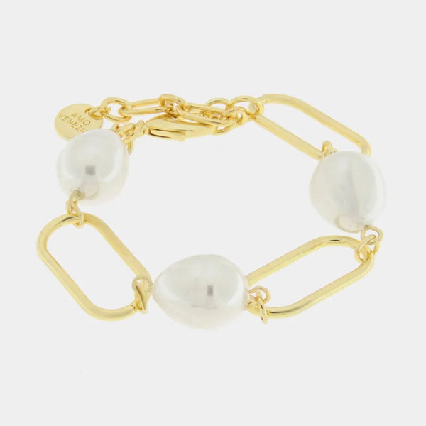 Bracciale in Metallo con catena e perle bianche