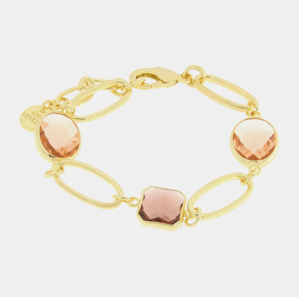 Metal bracelet with oval chain and crystals