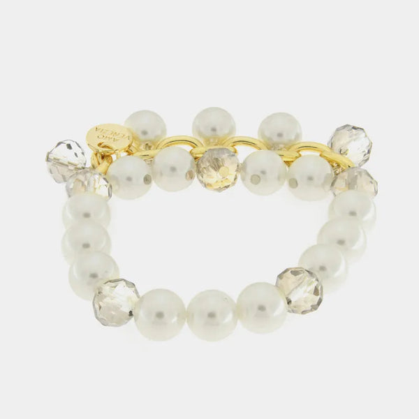 Bracciale in Metallo con perle bianche e cristalli - BYSIMON gioielli