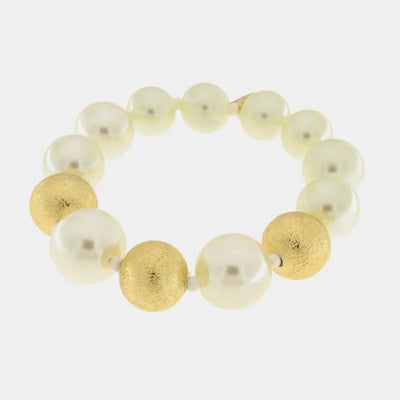 Bracciale in Metallo con perle bianche e lucide - BYSIMON gioielli