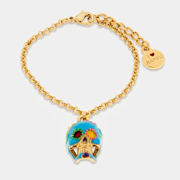 Bracciale in Metallo con capuzzella azzurra impreziosita da fiori colorati AMONAPOLI - gioiello BySimon