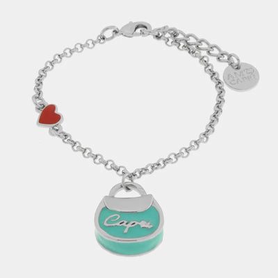 Metal Bracelet with Aqua Green Bag Capri Writing and Heart