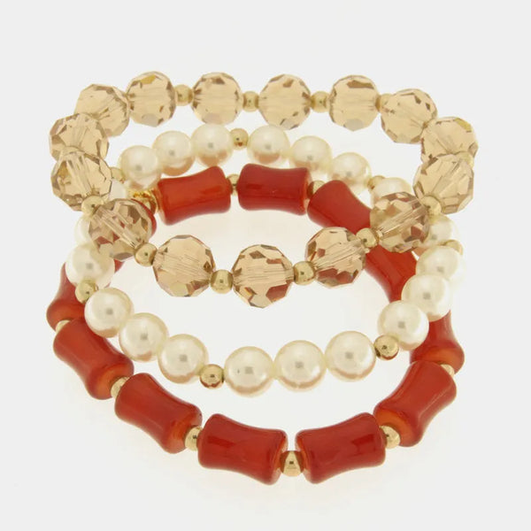 Bracciale in Metallo tris con perle e cristalli