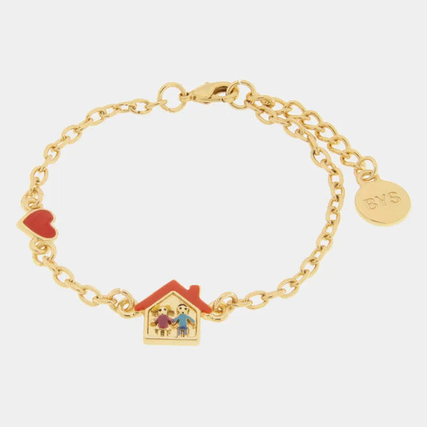 Bracciale in Metallo con casa e bambini e cuore rosso - BYSIMON gioielli