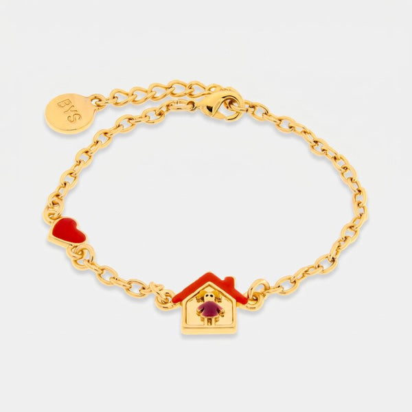 Bracciale in Metallo con casa, bambina e cuore rosso - BYSIMON gioielli