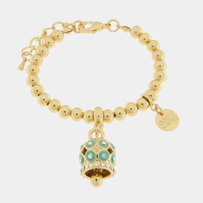 Bracciale in Metallo con campanella a pois verde e zirconi - BYSIMON gioielli
