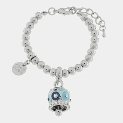 Bracciale in Metallo con campanella a pois blu e azzurro e zirconi - BYSIMON gioielli