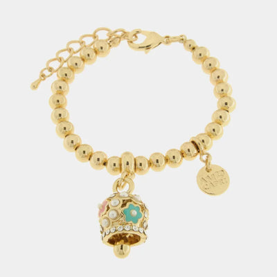 Bracciale in Metallo con campanella con fiori e perle - BYSIMON gioielli