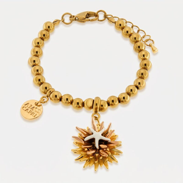 Bracciale in Metallo con riccio di mare placcato oro e stella bianca e cuore - BYSIMON gioielli