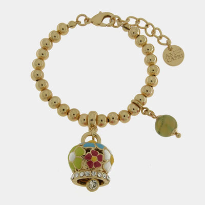 Bracciale in Metallo a perline con campana a fiori multicolor e perla - BYSIMON gioielli