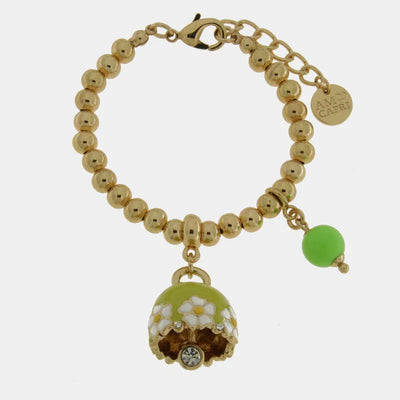Bracciale in Metallo con campanella verde e fiori e perla - BYSIMON gioielli