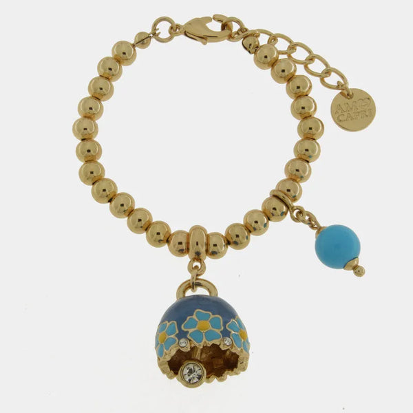 Bracciale in Metallo con campanella blu e fiori e perla - BYSIMON gioielli