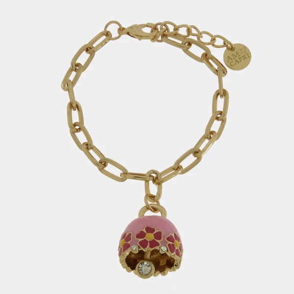 Bracciale in Metallo con campanella rosa e fiori - BYSIMON gioielli