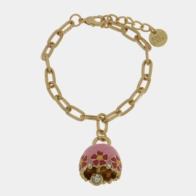 Bracciale in Metallo con campanella rosa e fiori