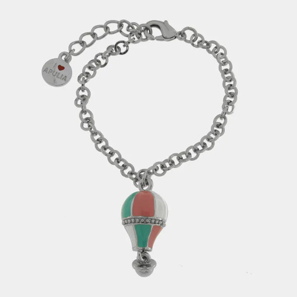 Bracciale in Metallo con mongolfiera rosa e verde - BYSIMON gioielli
