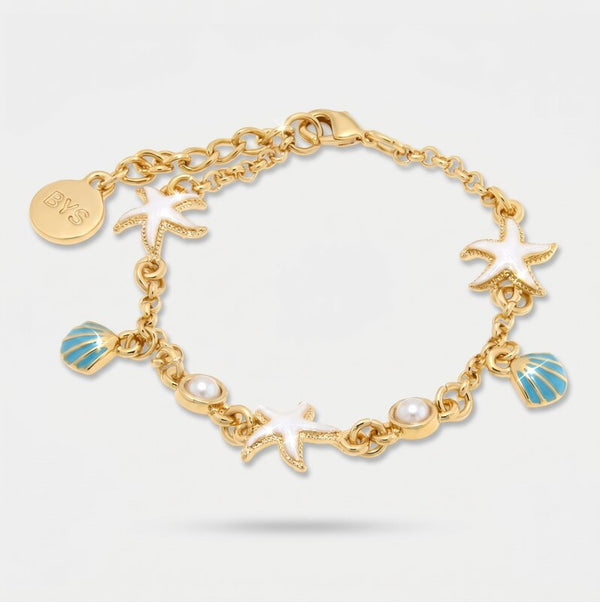 Bracciale con stelle marine bianche e conchiglie turchesi | collane conchiglia | BYSIMON