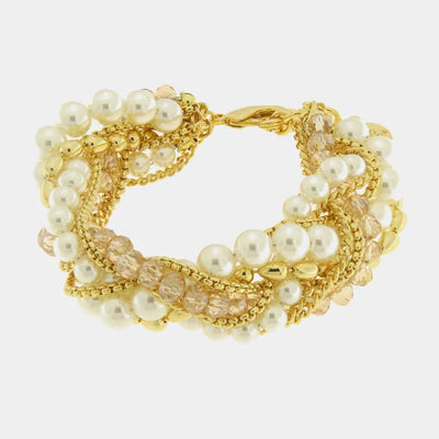 Bracciale in Metallo con perline e cristalli intrecciati
