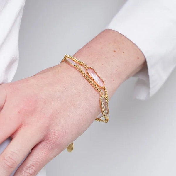 Bracciale in Metallo doppia catena con cristalli - BYSIMON gioielli