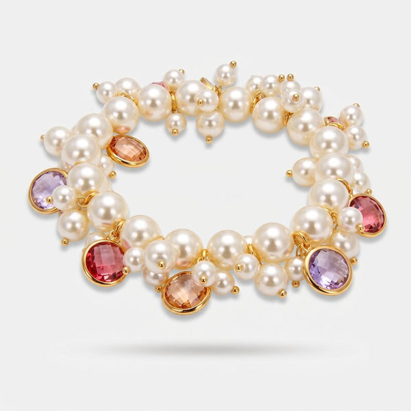 Bracciale in Metallo con perle e crisalli colorati rosa - BYSIMON gioielli