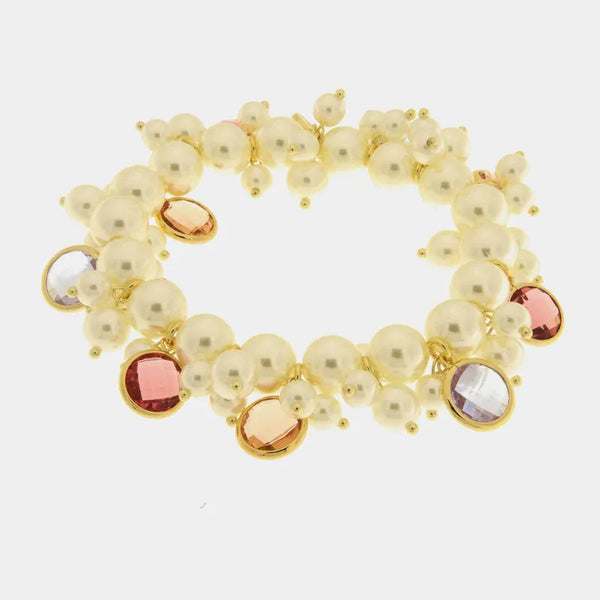 Bracciale in Metallo con perle e crisalli colorati rosa - BYSIMON gioielli