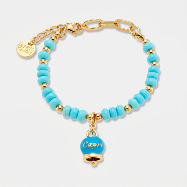 Bracciale in Metallo con sfere e campanella Capri turchese