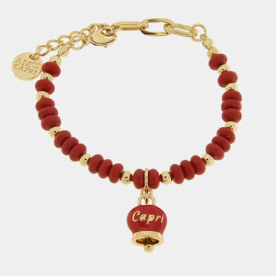 Bracciale in Metallo con sfere e campanella Capri rossa