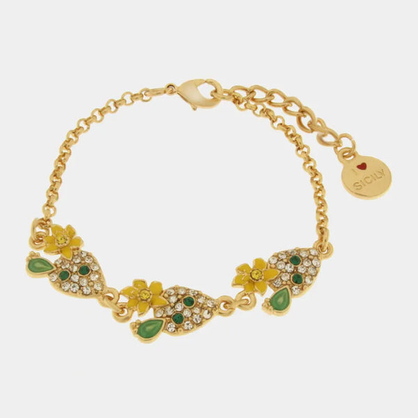 Bracciale in Metallo con fichi d'india e cristalli colorati - BYSIMON gioielli