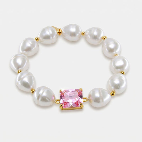 Bracciale in Metallo con perle e cristallo rosa - BYSIMON gioielli