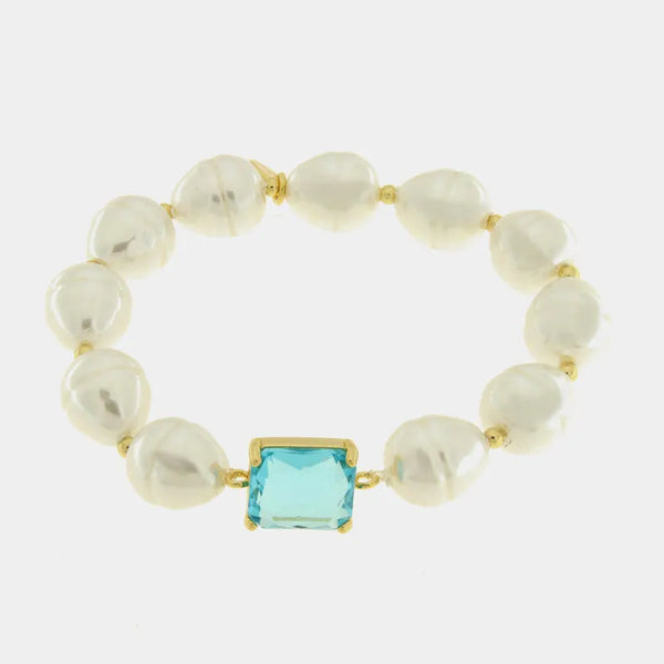 Bracciale in Metallo con perle e cristallo azzurro - BYSIMON gioielli