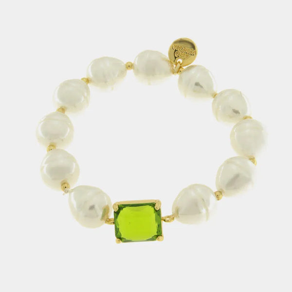 Bracciale in Metallo con perle e cristallo verde - BYSIMON gioielli