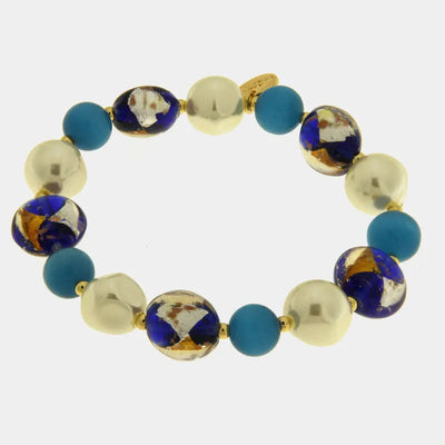 Bracciale in Metallo cristalli art glass blu e perle - BYSIMON gioielli