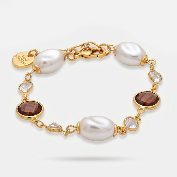 Bracciale in Metallo perle e cristalli marroni - BYSIMON gioielli