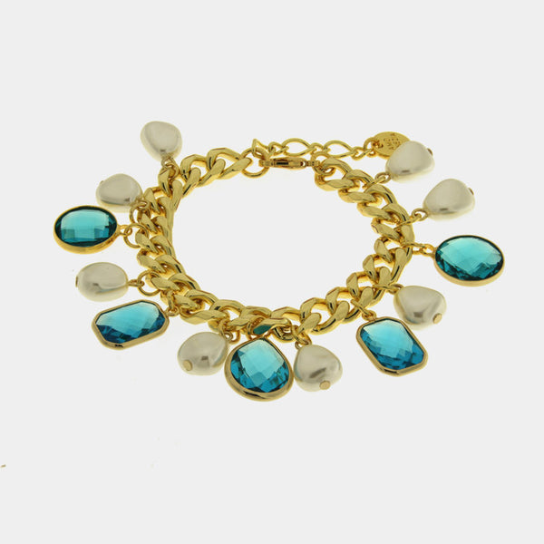 Bracciale in Metallo perle e cristalli azzurri - BYSIMON gioielli