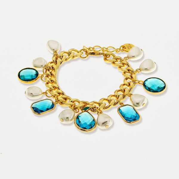 Bracciale in Metallo perle e cristalli azzurri - BYSIMON gioielli