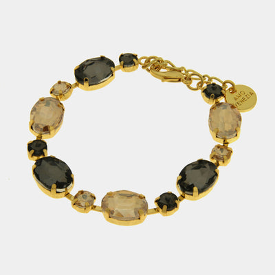 Metal bracelet with black and yellow crystals