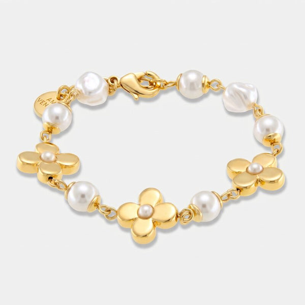 Bracciale in Metallo fiori e perle - BYSIMON gioielli