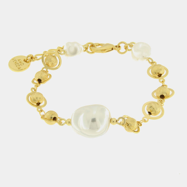 Bracciale in Metallo perla grande e cristalli - BYSIMON gioielli