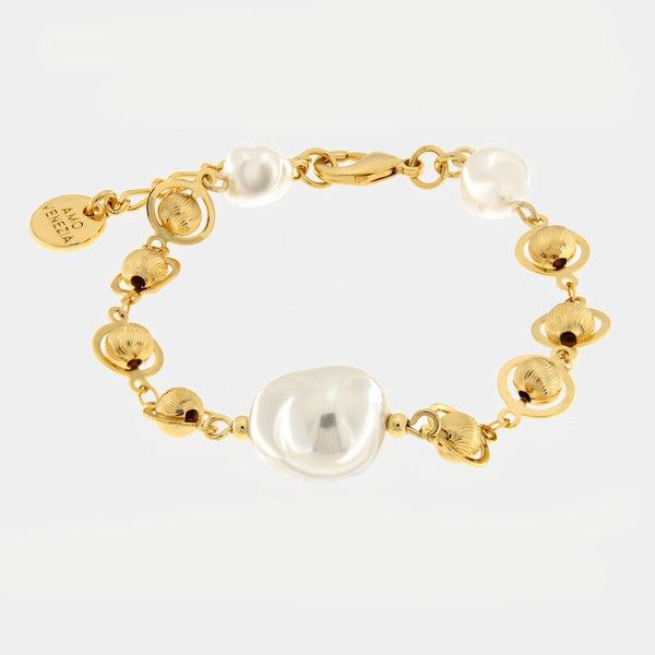 Bracciale in Metallo perla grande e cristalli - BYSIMON gioielli